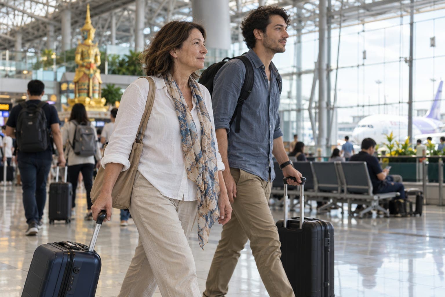 Illustrative image of travelers at an airport